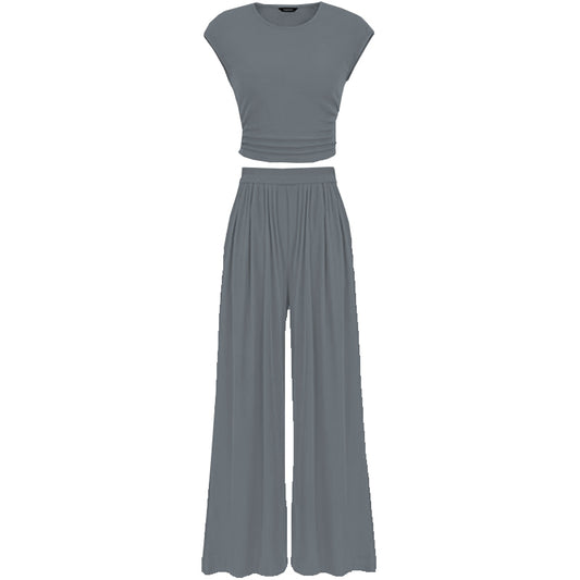 Women Summer 2 Piece Tank Top Cropped Wide Leg Pants Lounge Sets