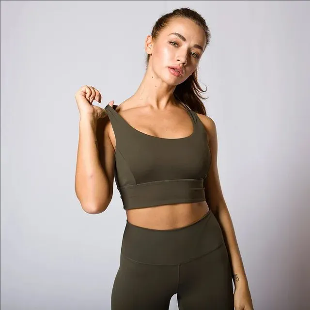 5 color Padded Gym Yoga Sport Bras Top Women Longline Cross Strap Workout Bras