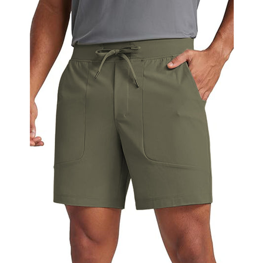 Men's comfortable golf casual shorts with elastic waist, lightweight and quick drying