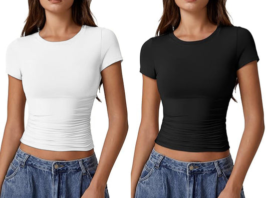 Pack of 2 Women Slim-Fit Cap-Sleeve Scoop Neck T-Shirt