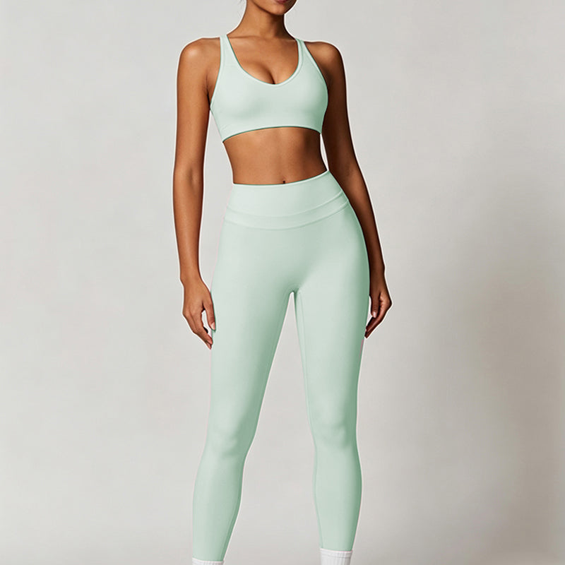 Women 2 piece Color blocked Sports Bra High Waist and Waist Tight Yoga Pants Set