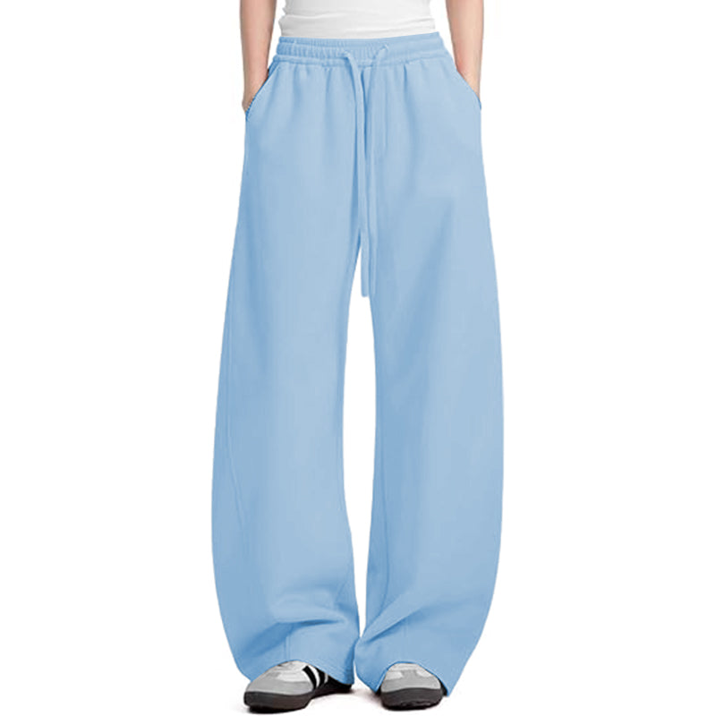 Women's wide leg sports pants with cotton elastic waistband and pocket
