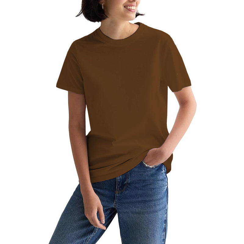 Women Scoop Neck Fitted Shirt Basic Short Sleeves