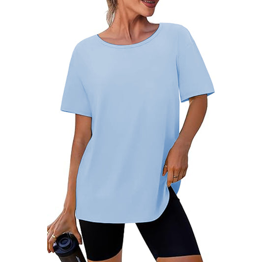 Women Scoop Fitted Shirt Basic Short Sleeves