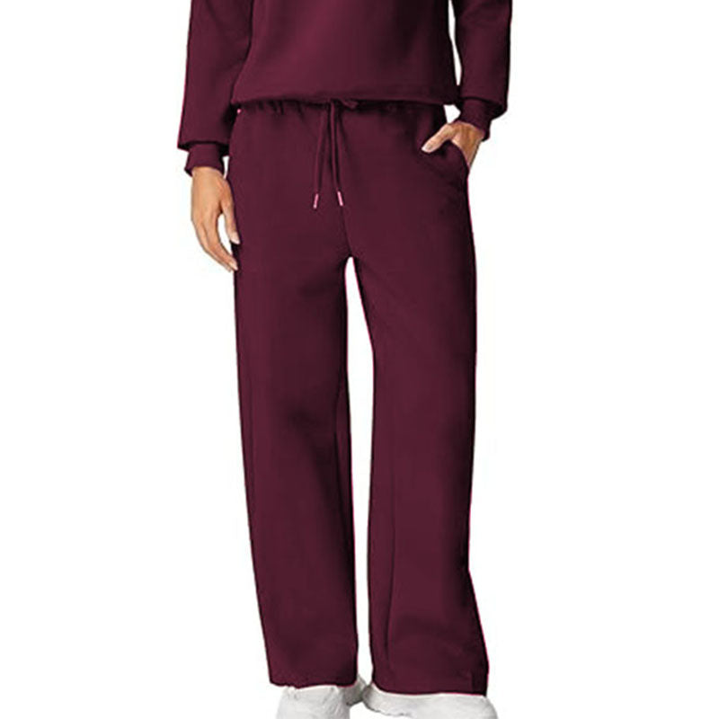 2 piece sports shirt long sleeved wide leg sports pants with pocket sportswear