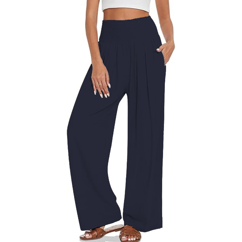 2025 Women Straight Leg Long Elastic High Waist Drawstring Trousers