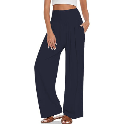 2025 Women Straight Leg Long Elastic High Waist Drawstring Trousers