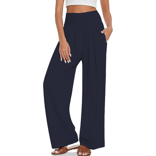 2025 Women Straight Leg Long Elastic High Waist Drawstring Trousers