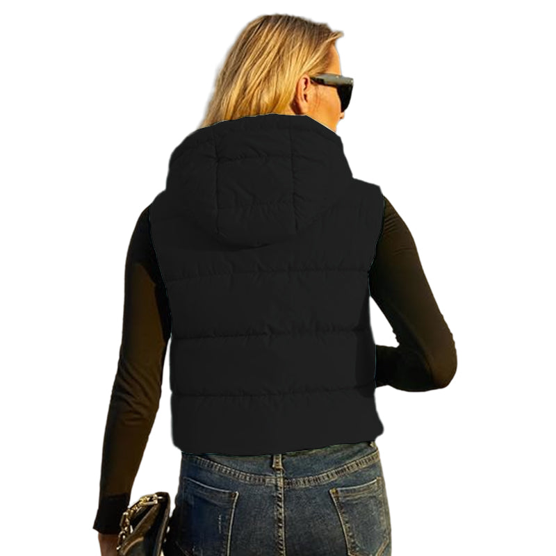 Women's Puffer Vest Sleeveless Quilted Gilet with Detachable Hood