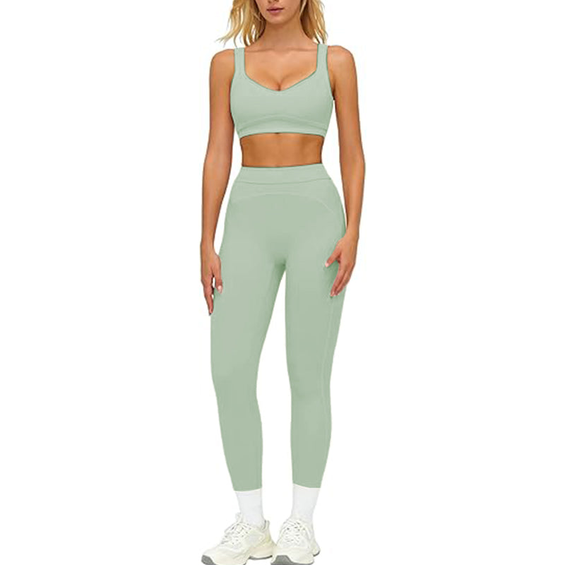 Women's 2-piece Color blocked Sports Bra High Waist and Waist Tight Yoga Pants Set