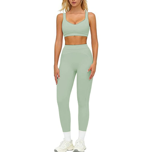 Women's 2-piece Color blocked Sports Bra High Waist and Waist Tight Yoga Pants Set