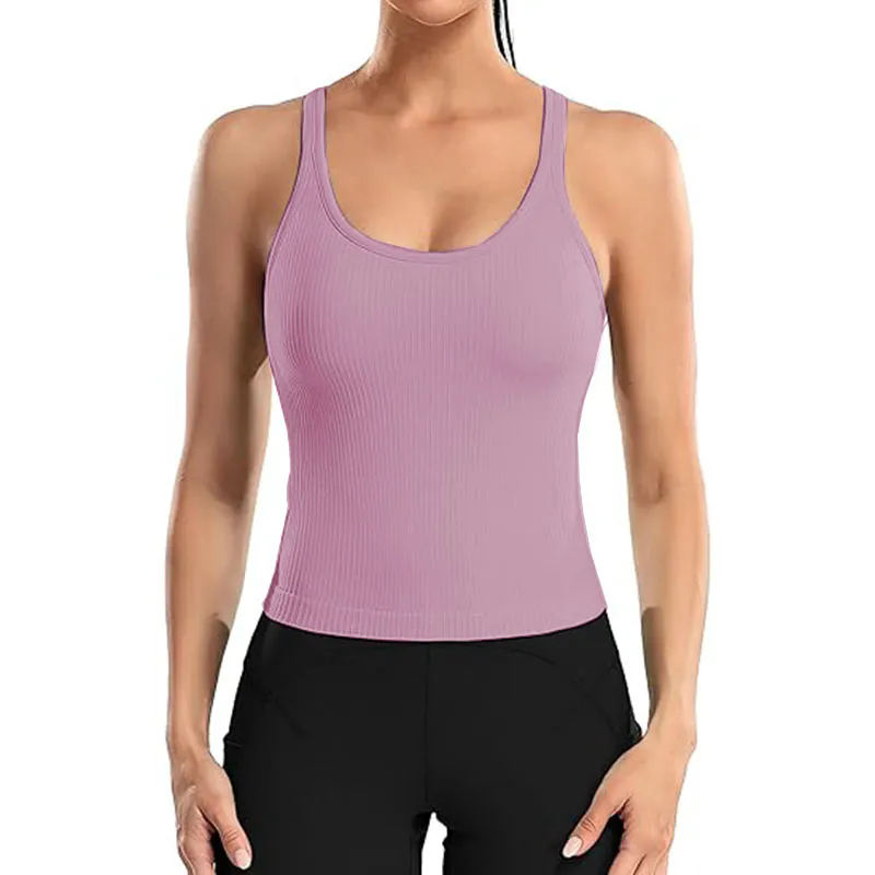 Women Tank Top with Built In Bra 4-way stretch Fabric Slim Fit Top Sport Shirt
