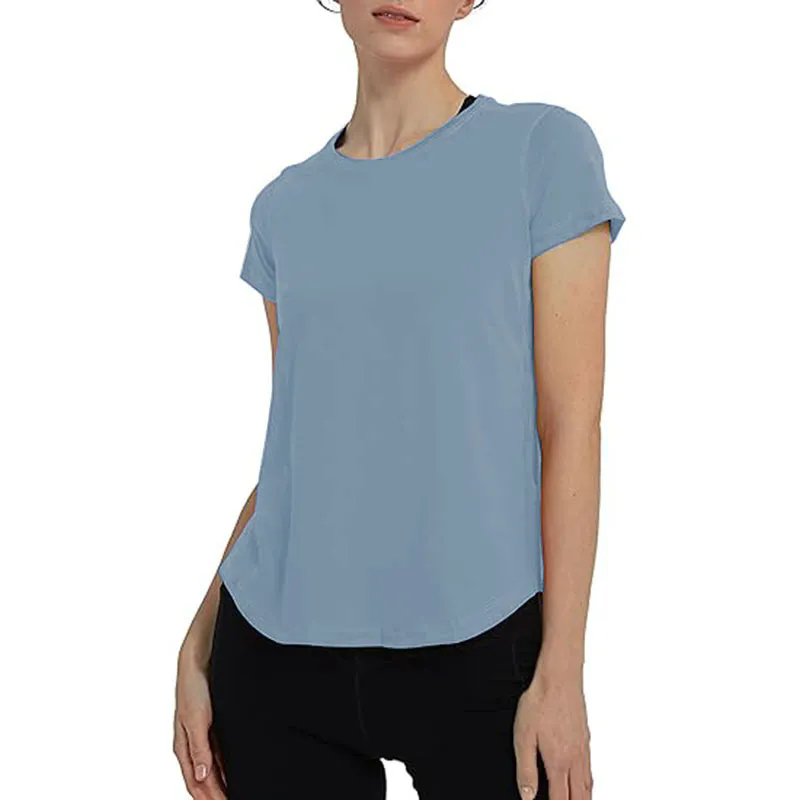 Short Sleeve Crew Sport Shirt Women Loose Plain O-neck Tank Top