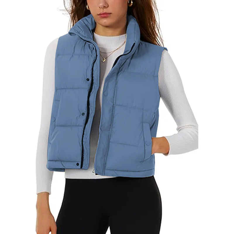 Womens Puffer Vest Stand Collar Zip Up Cropped Vests