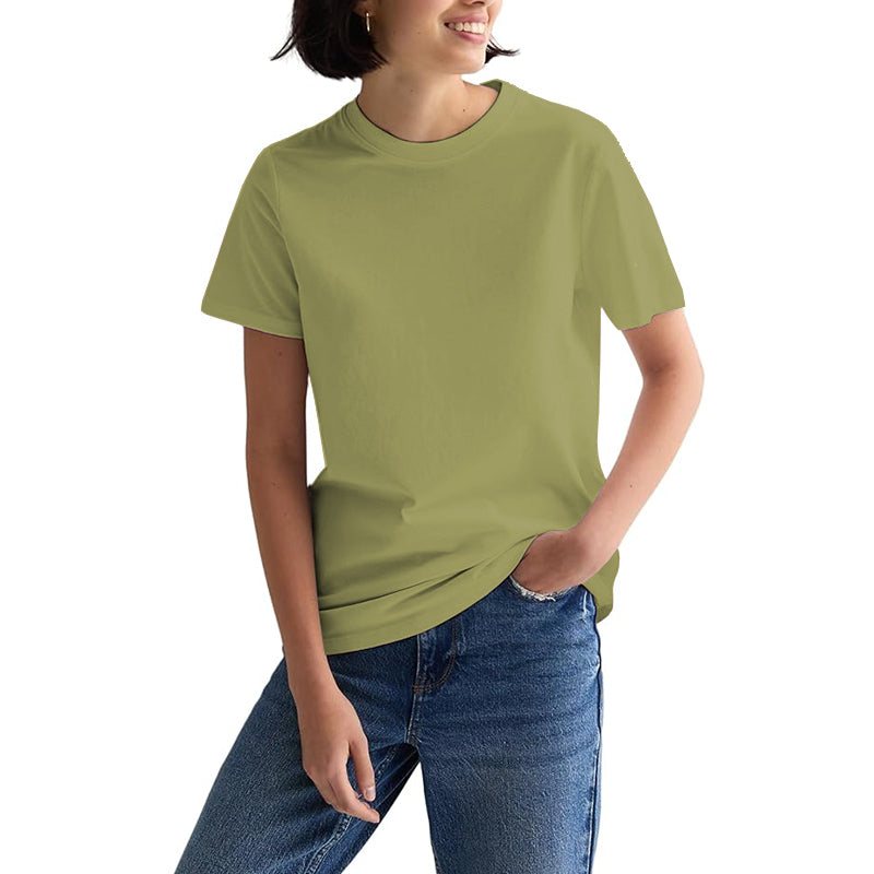 Women Scoop Neck Fitted Shirt Basic Short Sleeves