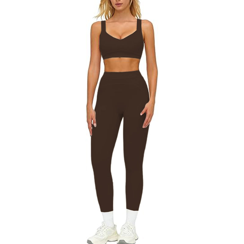 Women's 2-piece Color blocked Sports Bra High Waist and Waist Tight Yoga Pants Set