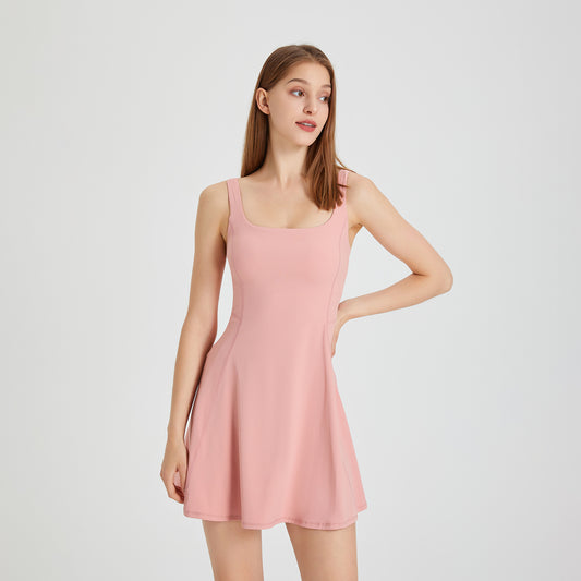 Womens Workout Dress with Built-in Bra Shorts Pockets Adjustable Strap
