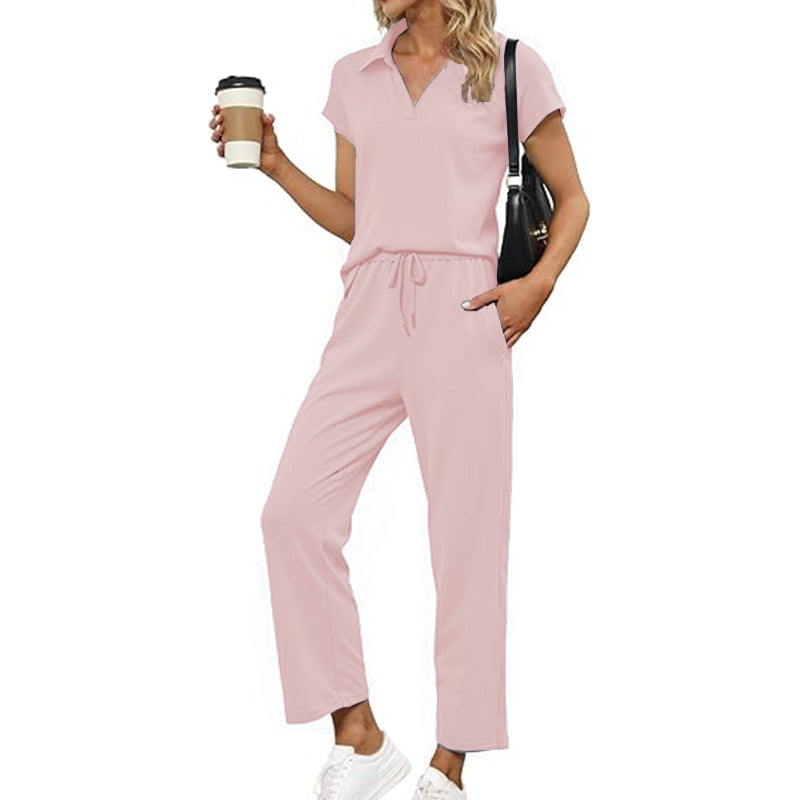2 Piece Outfits Women Tracksuit Short Sleeve Tops And Wide Leg Long Pants
