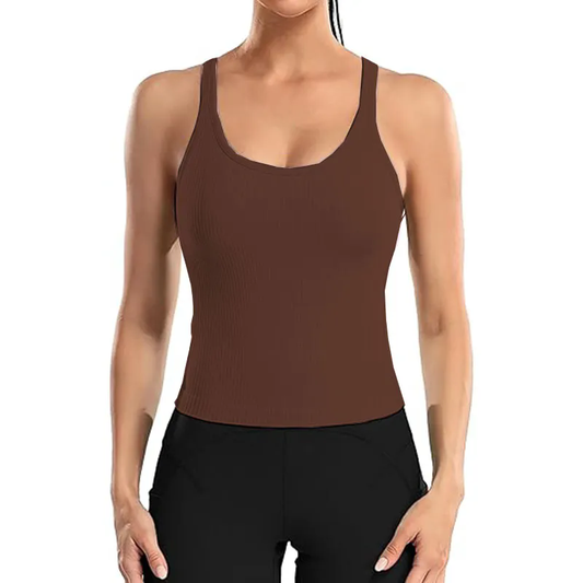 Women Tank Top with Built In Bra 4-way stretch Fabric Slim Fit Top Sport Shirt