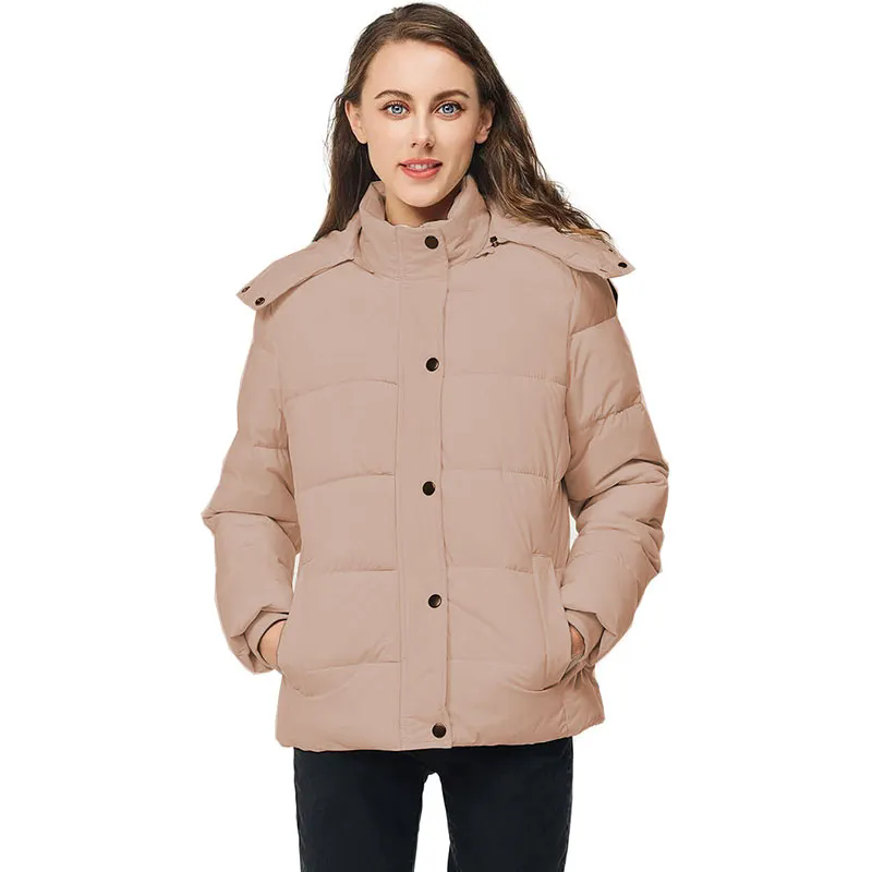 Women Puffer Jacket Long Sleeve Full Zipper Coat with Detachable Hood