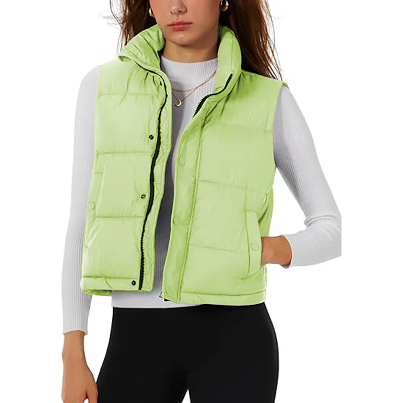 Womens Puffer Vest Stand Collar Zip Up Cropped Vests