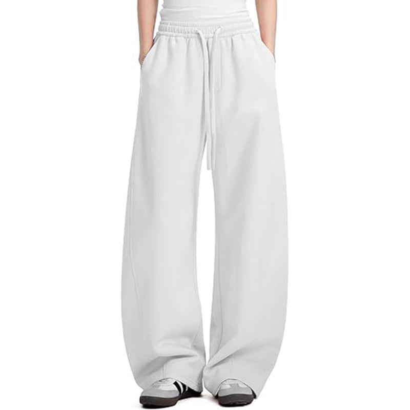 Women's wide leg sports pants with cotton elastic waistband and pocket