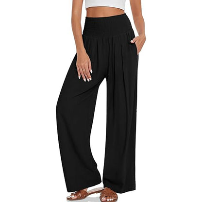 2025 Women Straight Leg Long Elastic High Waist Drawstring Trousers