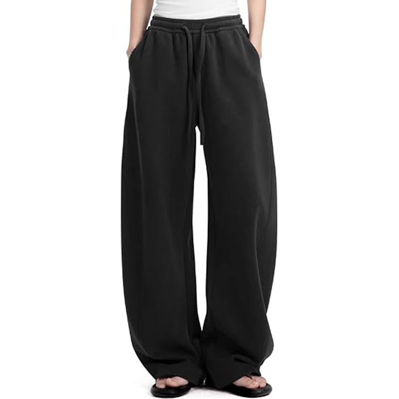 Women's wide leg sports pants with cotton elastic waistband and pocket