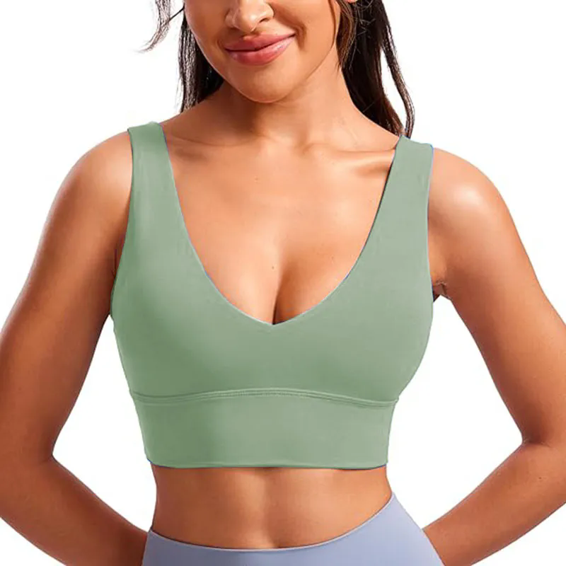 Womens Back Sports Bra Scoop Neck Padded Yoga Bra with Built in Bra