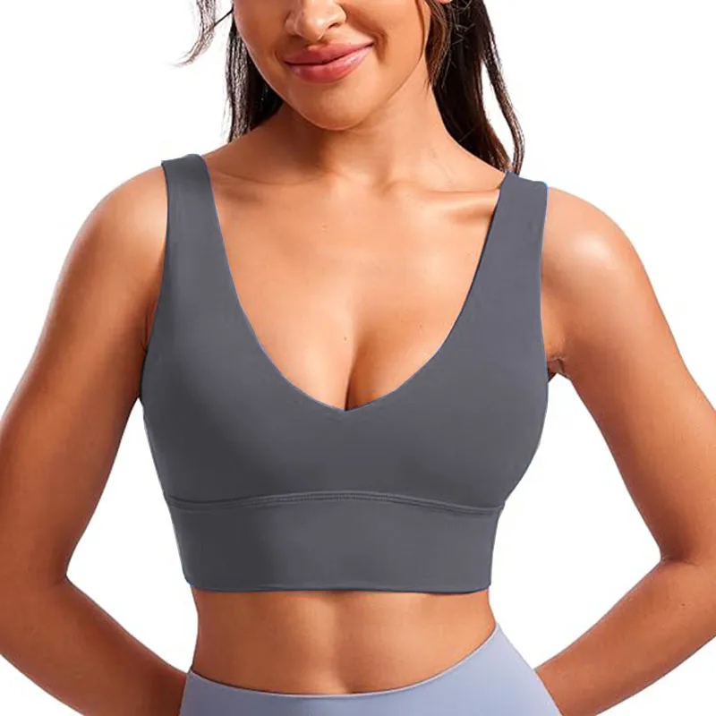 Womens Back Sports Bra Scoop Neck Padded Yoga Bra with Built in Bra