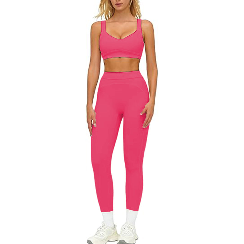 Women's 2-piece Color blocked Sports Bra High Waist and Waist Tight Yoga Pants Set