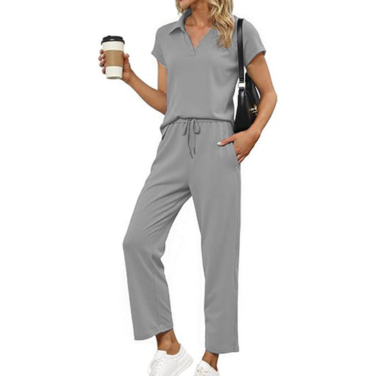 2 Piece Outfits Women Tracksuit Short Sleeve Tops And Wide Leg Long Pants