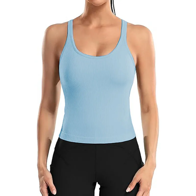 Women Tank Top with Built In Bra 4-way stretch Fabric Slim Fit Top Sport Shirt