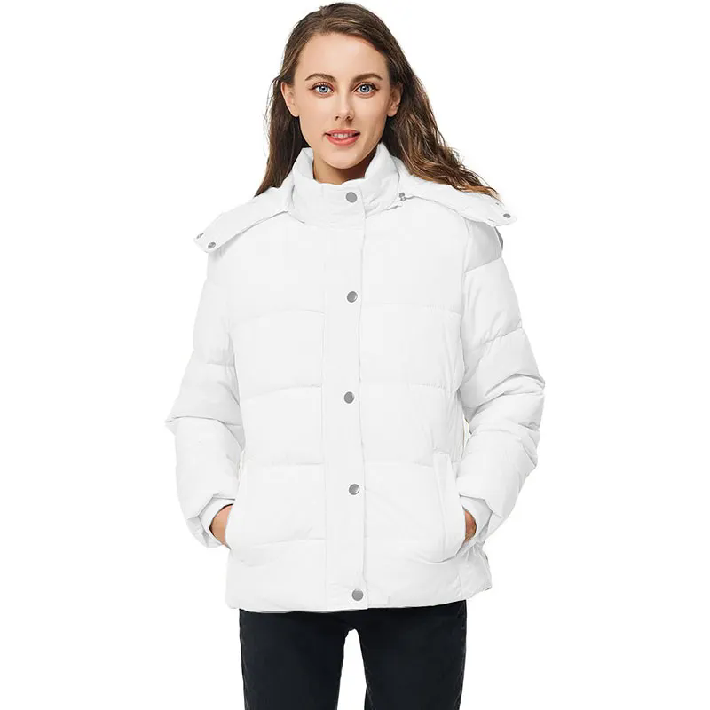 Women Puffer Jacket Long Sleeve Full Zipper Coat with Detachable Hood