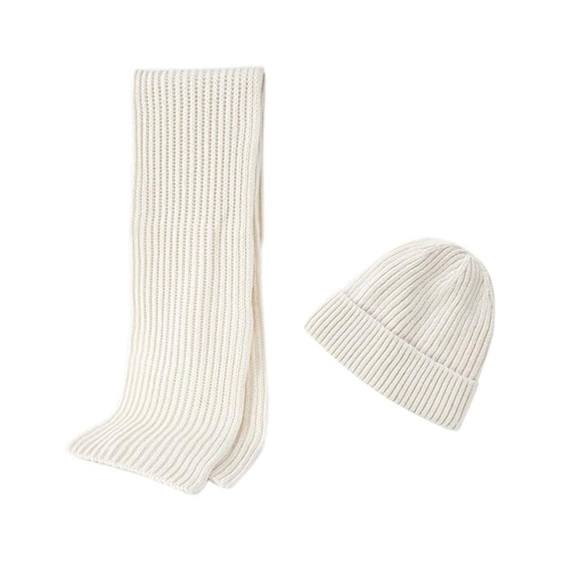 2PCS Winter Soft Warm Long Scarves with Wool Beanie Hat