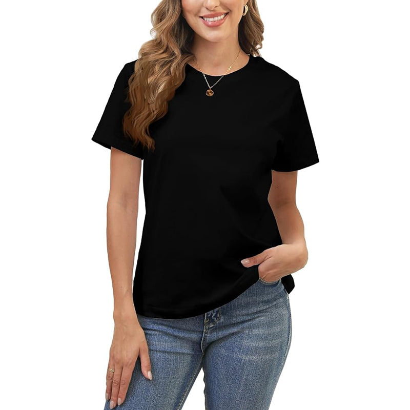 Women Scoop Neck Fitted Shirt Basic Short Sleeves