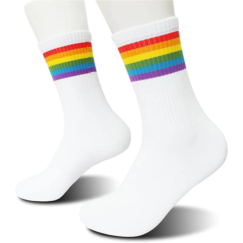 Rainbow Striped Crew Socks Novelty Rainbow Socks