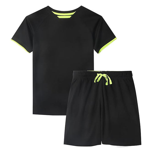 Children Loose Athletic Short-Sleeve Shirt and Active Mesh Shorts Set