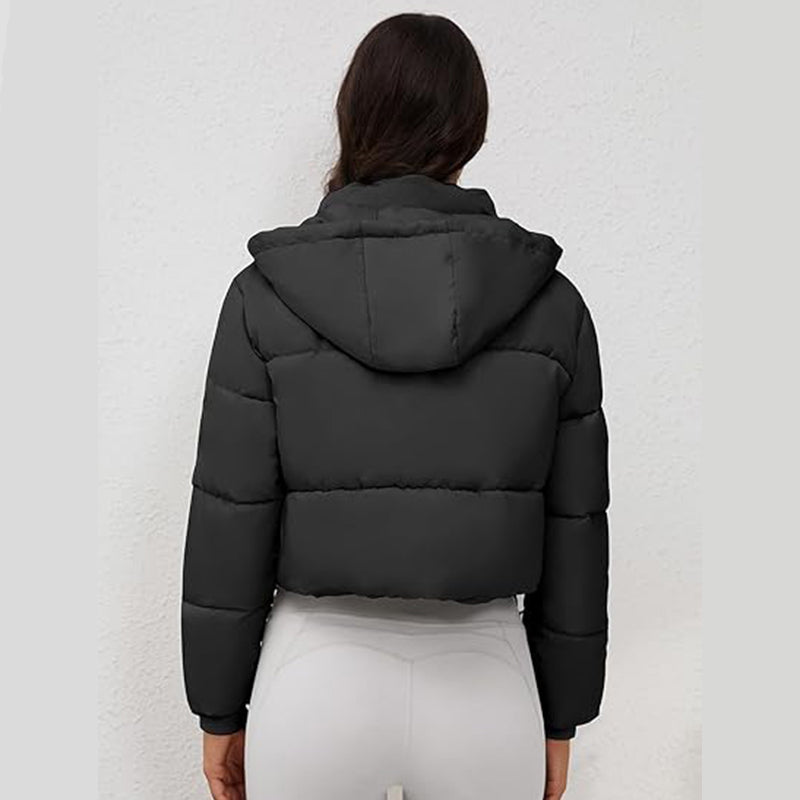 Women's Cropped Puffer Jacket Hooded Warm Padded Winter