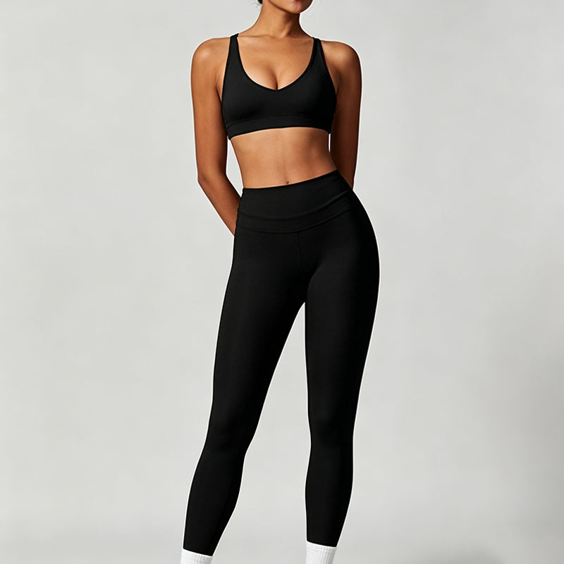 Women 2 piece Color blocked Sports Bra High Waist and Waist Tight Yoga Pants Set