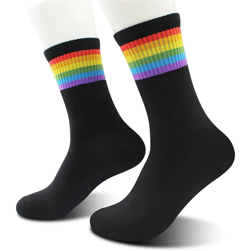 Rainbow Striped Crew Socks Novelty Rainbow Socks
