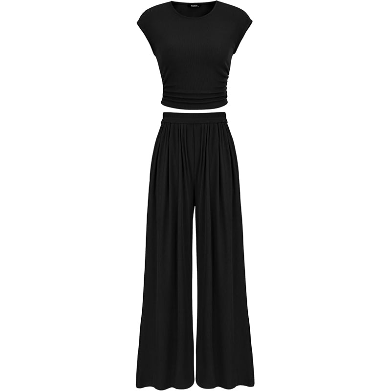 Women Summer 2 Piece Tank Top Cropped Wide Leg Pants Lounge Sets