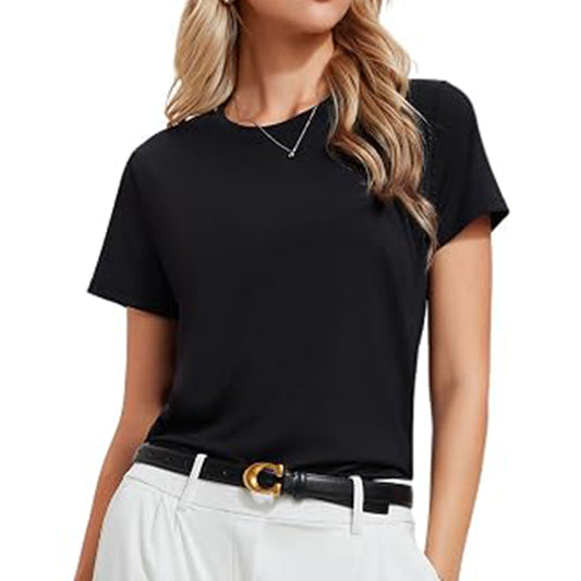 Women's slim fit short sleeved elastic casual basic T-shirt