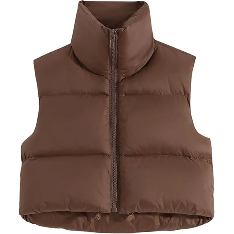 Women Padded Vest High Stand Collar Lightweight Vest