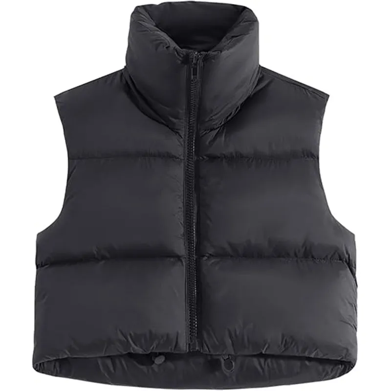 Women Padded Vest High Stand Collar Lightweight Vest