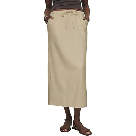 Womens Skirts Elastic Waist Drawstring Long Skirts