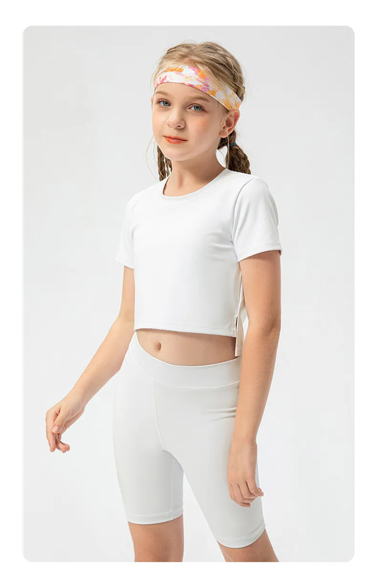 4 color 2PC Girls Kid Cute Quick Dry Breathable Stretch Shirts