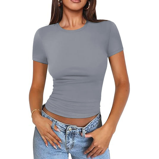 Women Summer Scoop Neck Short Sleeve T-Shirt