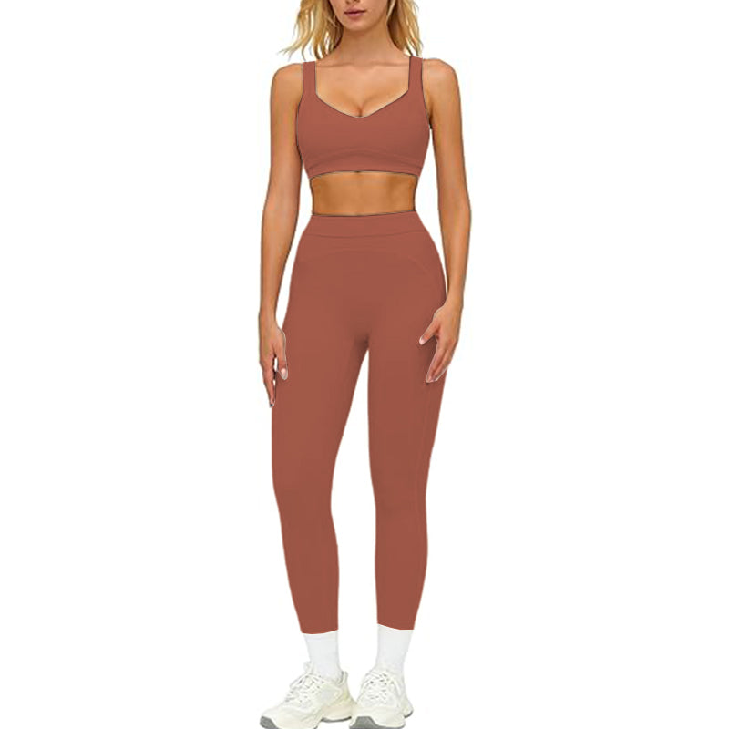 Women's 2-piece Color blocked Sports Bra High Waist and Waist Tight Yoga Pants Set