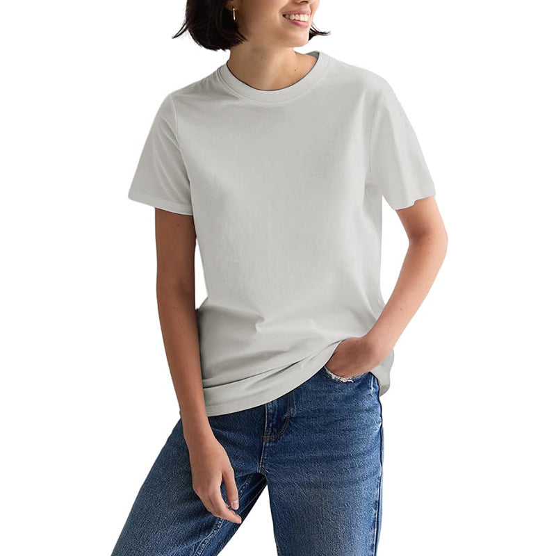 Women Scoop Neck Fitted Shirt Basic Short Sleeves
